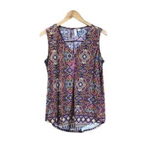 Tacera Size Small (S) Zipper Front Tank Bold Colors and pattern